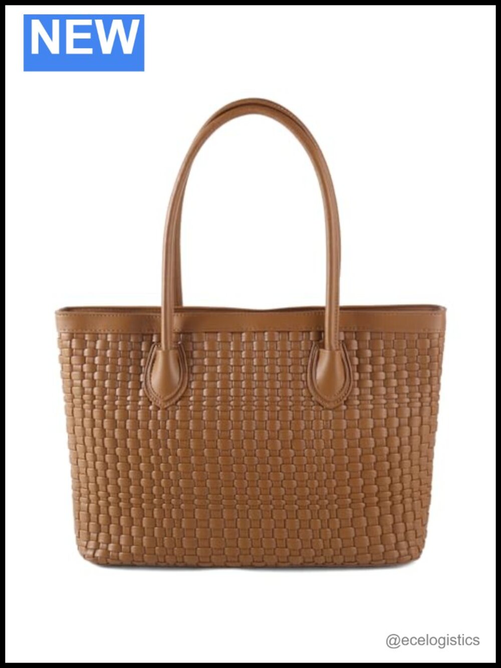 Handmade Vegan Leather Woven Tote Bag - Women's Shoulder Handbag Zip Closure